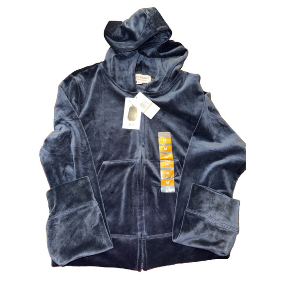 NWT Juicy Couture OG Big Bling Navy Velour Zip Hoodie – Size Medium - Picture 2 of 9